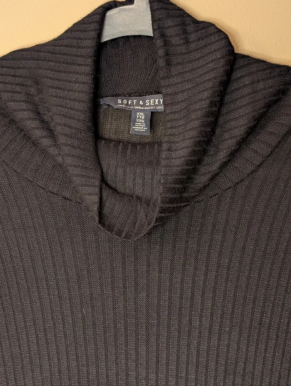 American Eagle Soft & Sexy Black Ribbed Cowl Neck Swing Dress Tunic size XXL AE